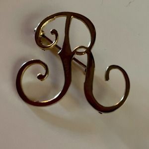 Vintage Silver Tone Initial Brooch Pin "R" 1.5 Inches Excellent Condition